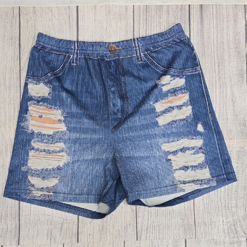 Distressed Blue Jegging Shorts Size Small